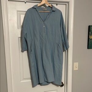 Blue linen midi dress